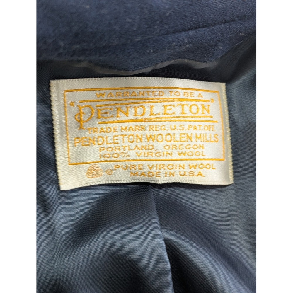 Pendleton Women's Coat Vintage 100% Virgin Wool Navy Blue Trench Size 10 Preppy - Picture 3 of 16